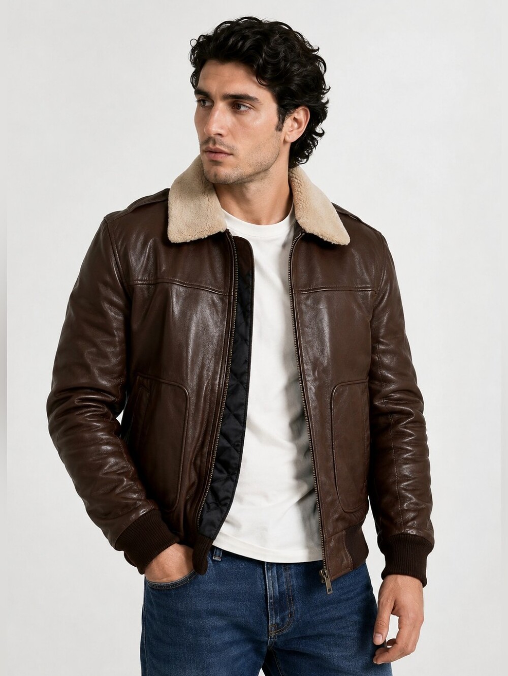 Men's leather jacket Genuine Lambskin Bomber Jacket MEDIUM